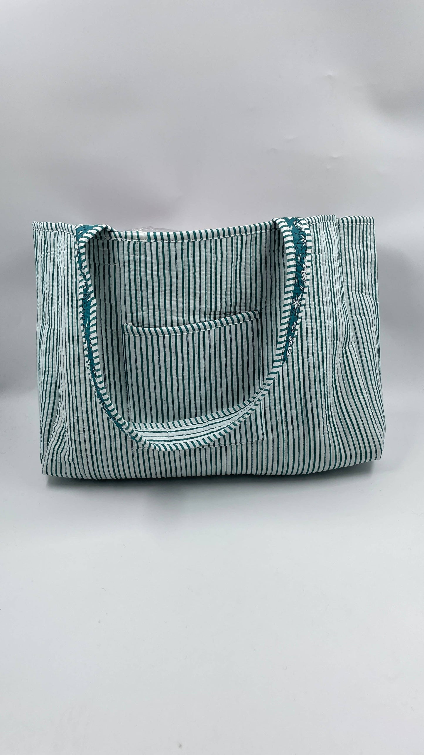 Handmade Cotton Reversible Quilted Jaipur Bag - Turquoise Flowers