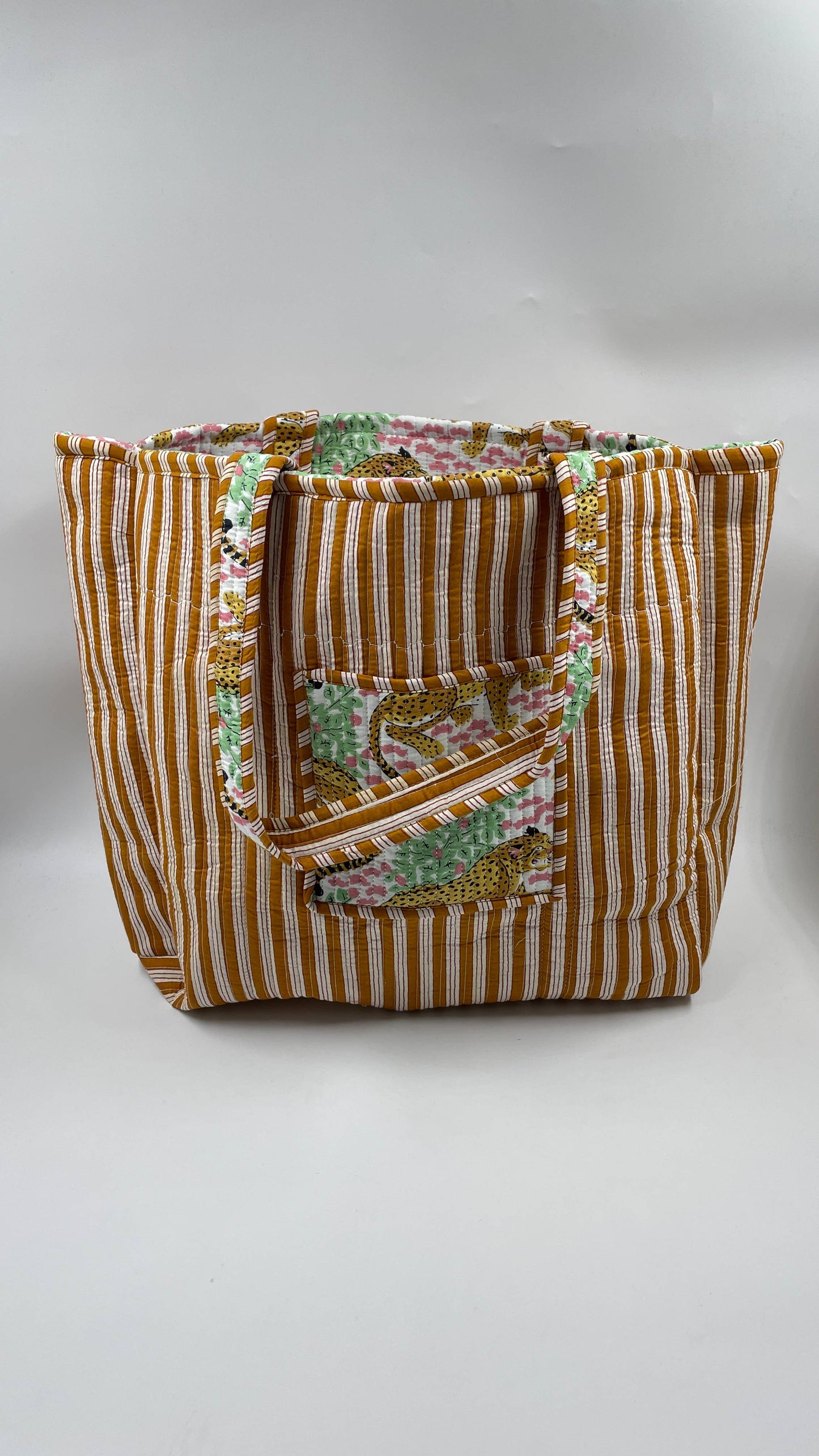 Handmade Cotton Reversible Quilted Jaipur Bag- Leopard