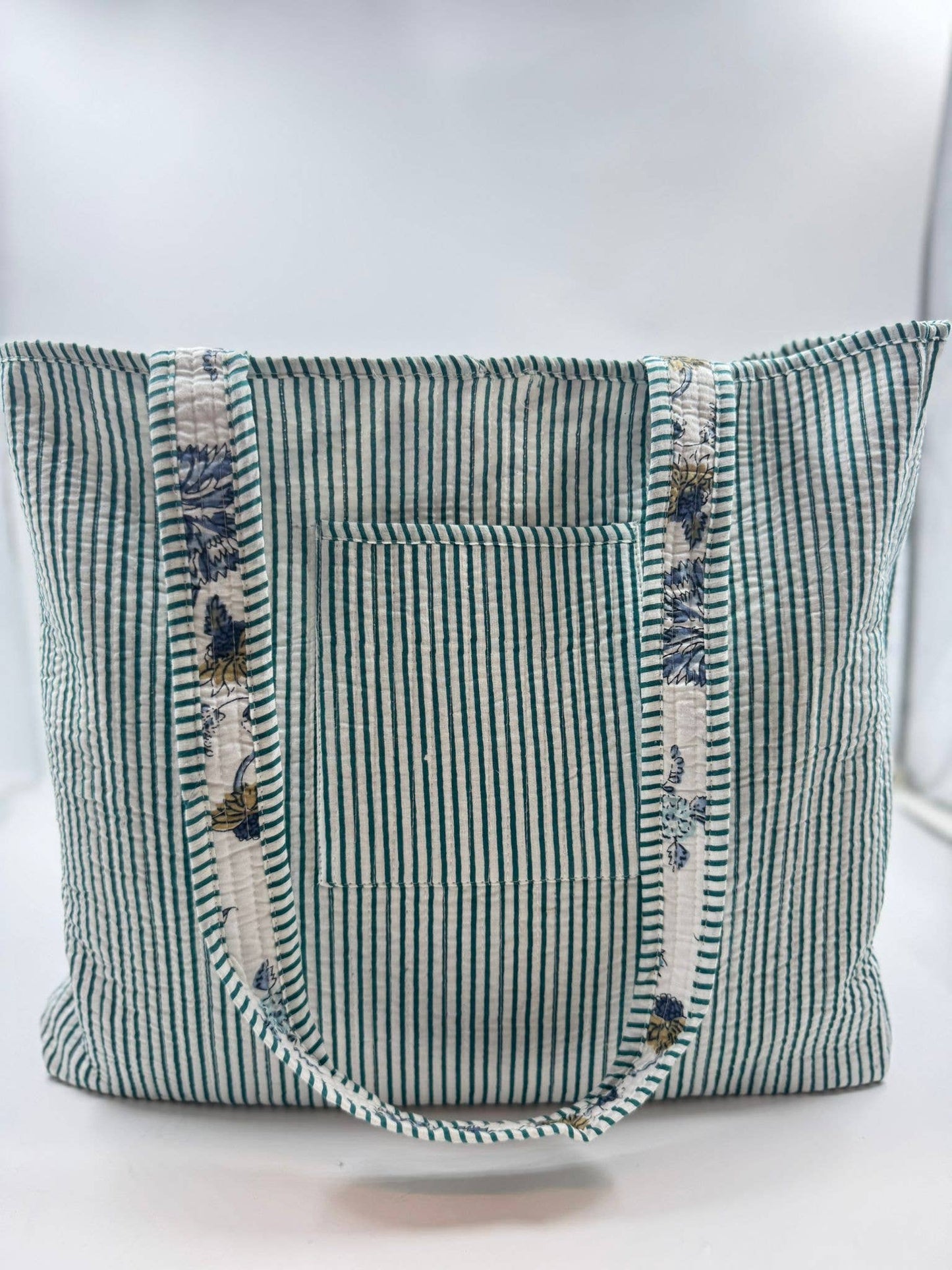 Bolso tote floral reversible bohemio acolchado Kantha 100 % algodón