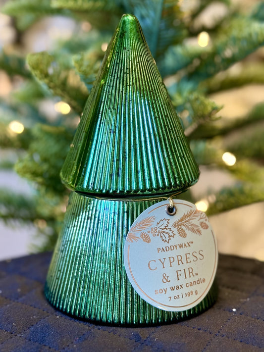 Cypress & Fir Green Stacked Tree Candle