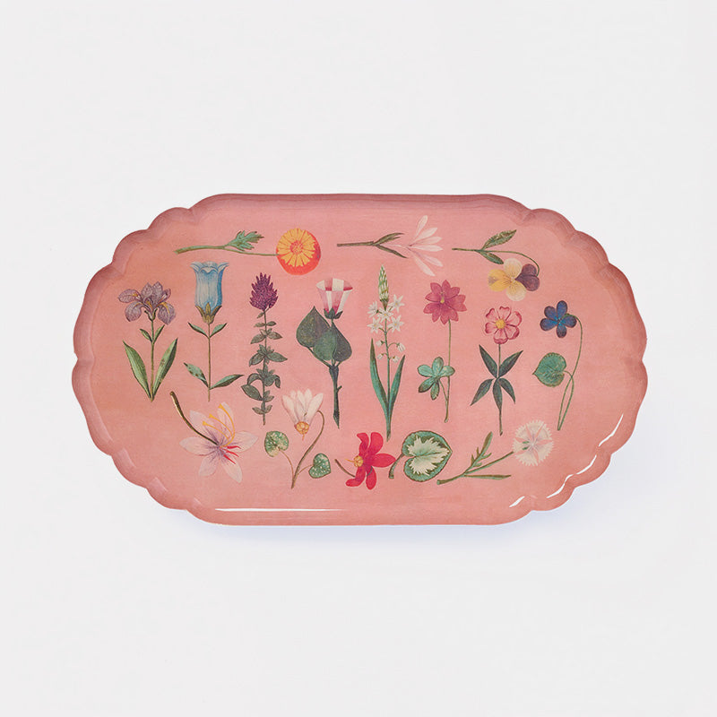 Pink Flowers Scallop Edge Enamel Tray