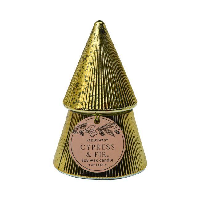 Vela dorada de ciprés y abeto apilada - Paddywax