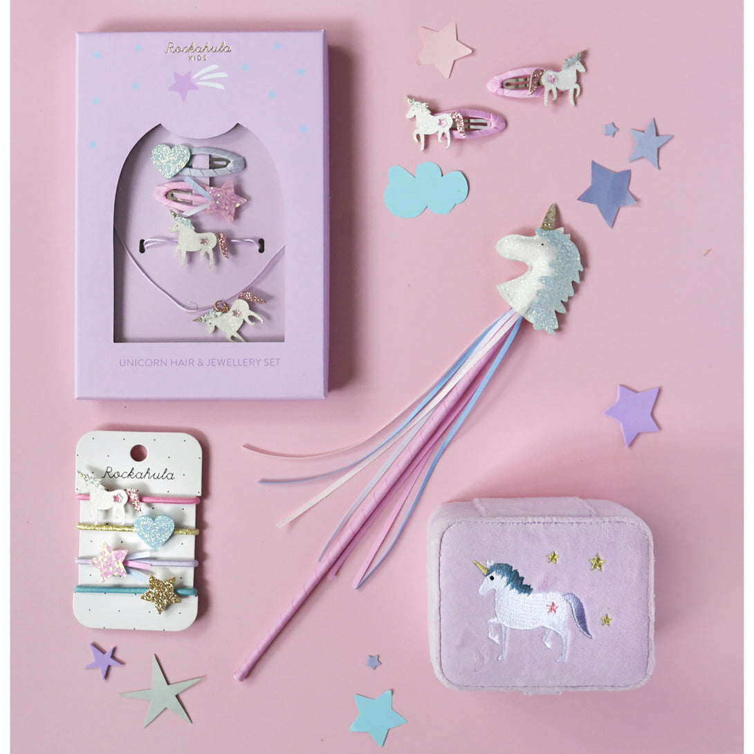 Conjunto de pelo y joyas de unicornio