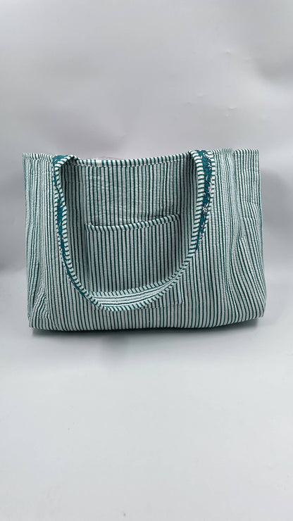 Handmade Cotton Reversible  Quilted Jaipur Bag - Turquoise Flowers