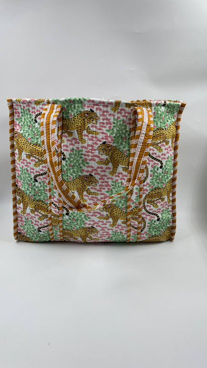 Handmade Cotton Reversible  Quilted Jaipur Bag- Leopard