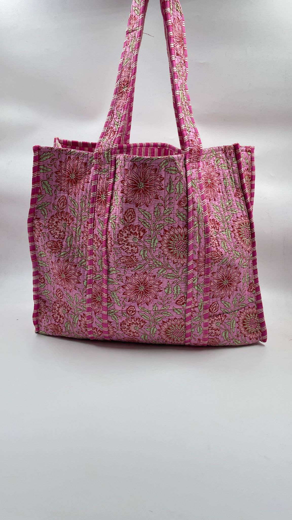 Handmade Cotton Reversible  Quilted Jaipur Bag - All Pink Flowers