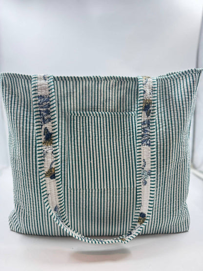 Bolso tote floral reversible bohemio acolchado Kantha 100 % algodón