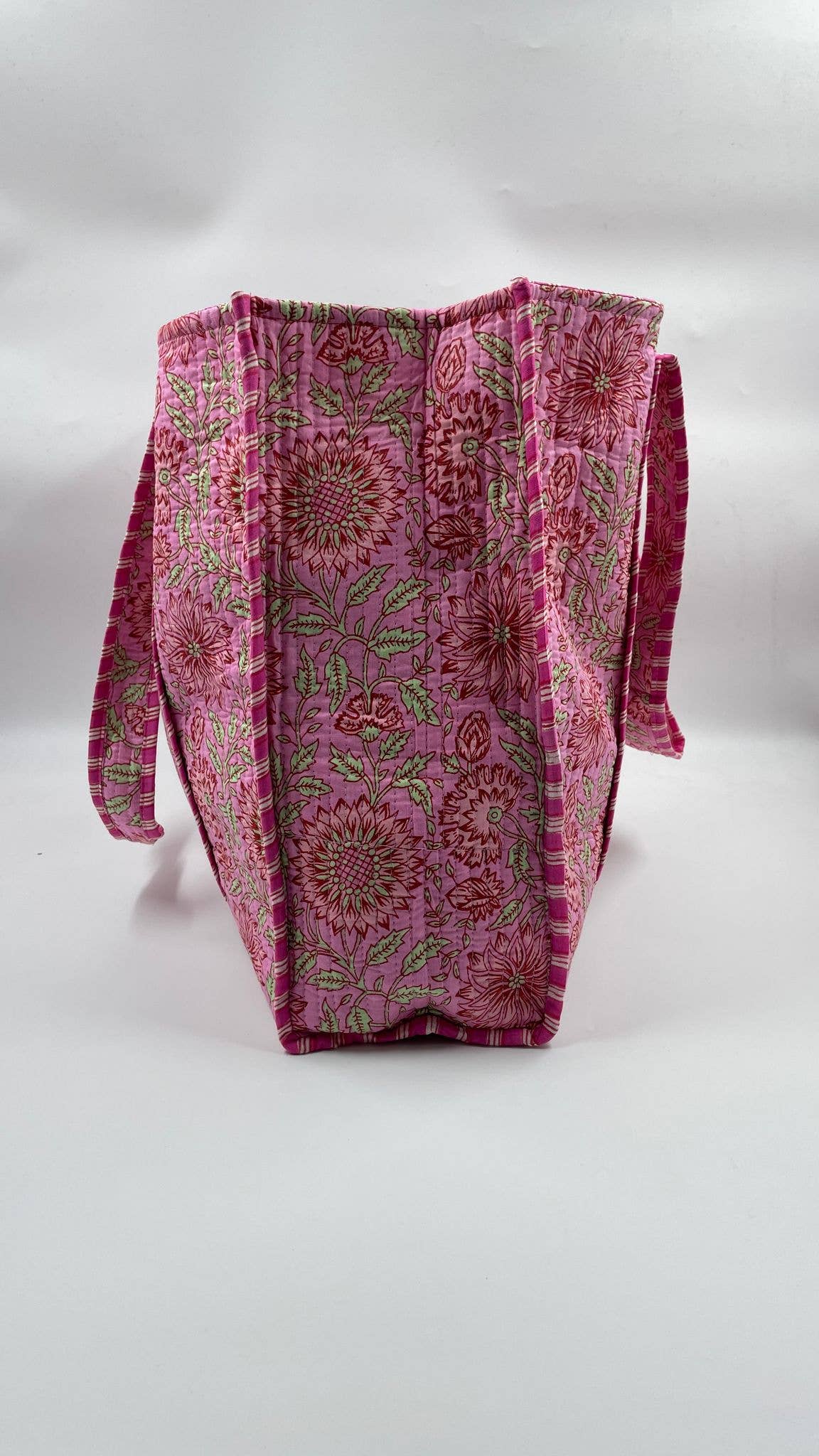 Handmade Cotton Reversible  Quilted Jaipur Bag - All Pink Flowers