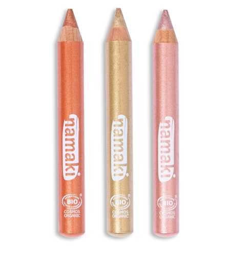 Juego de 3 lápices con purpurina color cobre, dorado y rosa