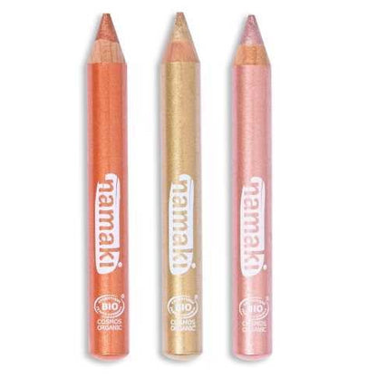 Juego de 3 lápices con purpurina color cobre, dorado y rosa