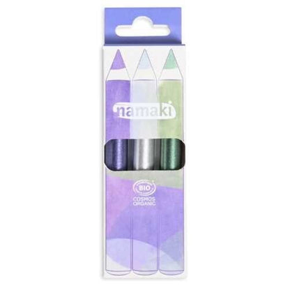 Set de 3 lápices con purpurina violeta, plateada y verde