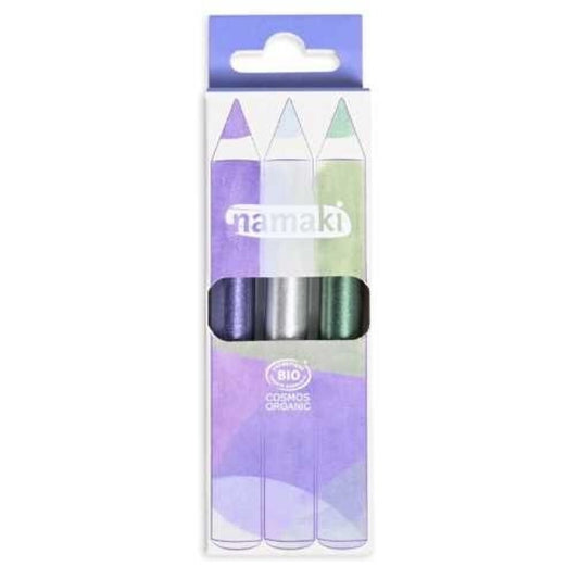 Set of  3 Glitter Violet -Silver -Green  Pencils