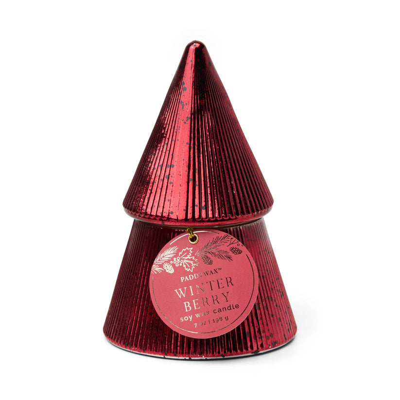 Vela de árbol apilado con bayas rojas de invierno - Paddywax