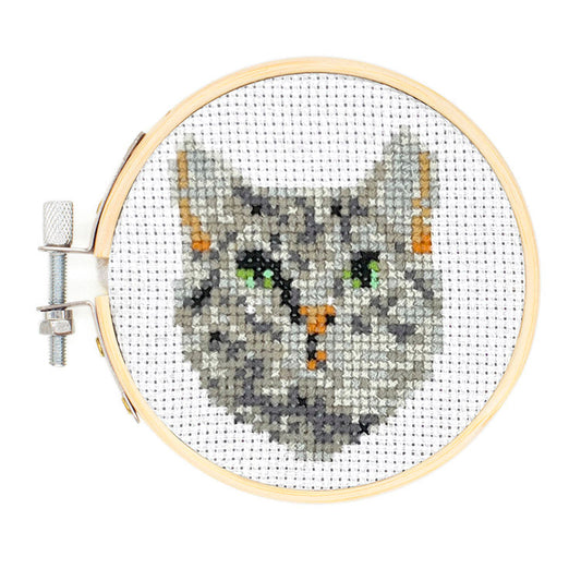 Tabby Cat Mini Cross Stitch Embroidery Kit