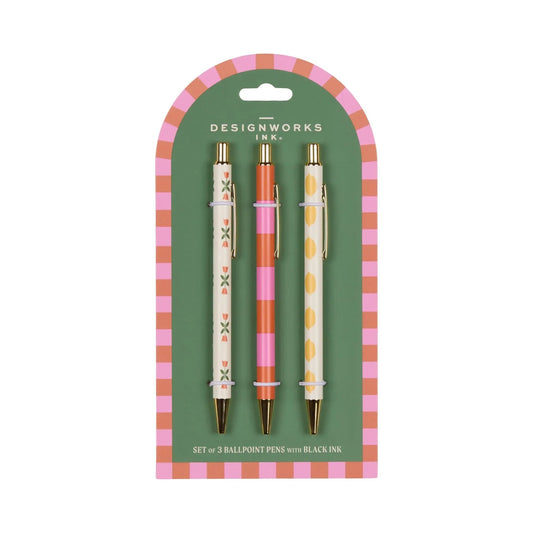 Flower, Stripe, Lemon - A Dopo Set Of 3 Pens - Designworks