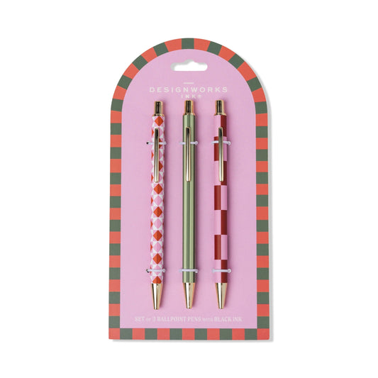 Diamond, Stripe, Check - A Dopo Set Of 3 Pens - Designworks