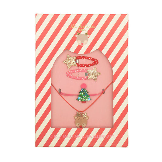 Conjunto de pelo y joyas navideñas