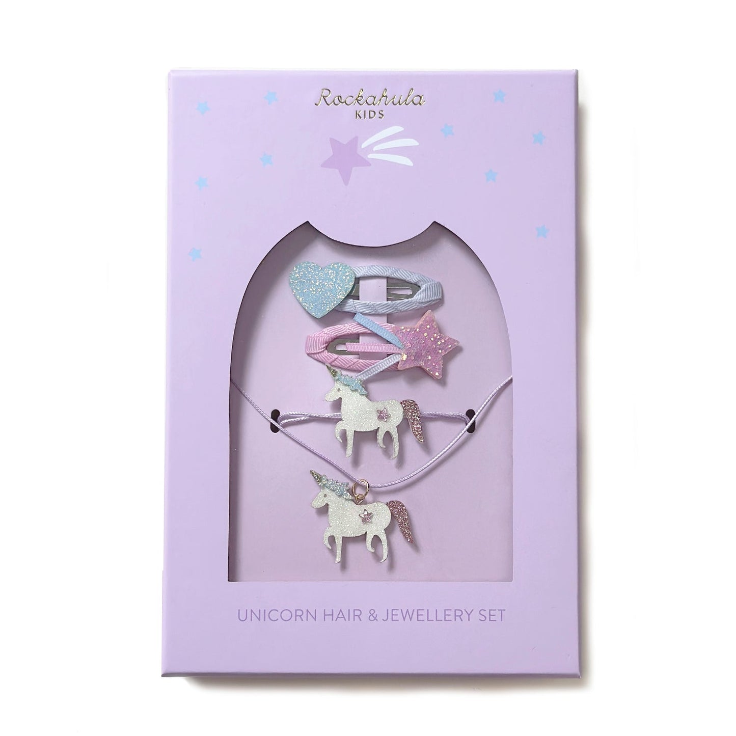 Conjunto de pelo y joyas de unicornio