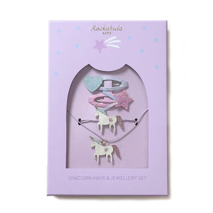 Conjunto de pelo y joyas de unicornio