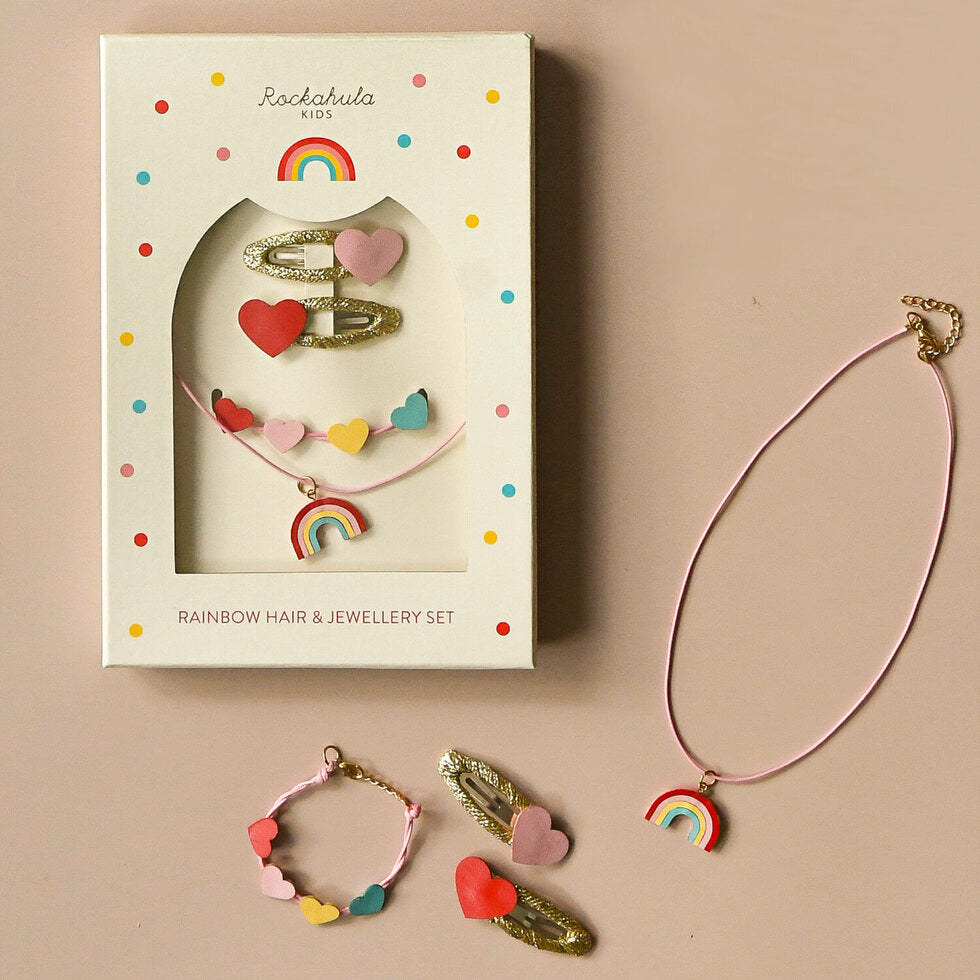 Conjunto de joyas y cabello arcoíris vintage
