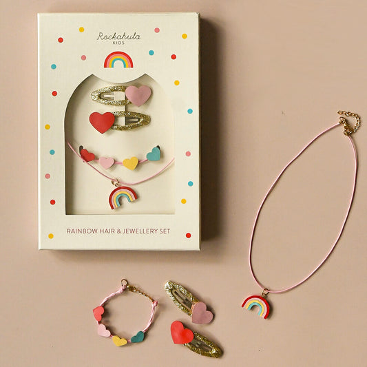 Conjunto de joyas y cabello arcoíris vintage