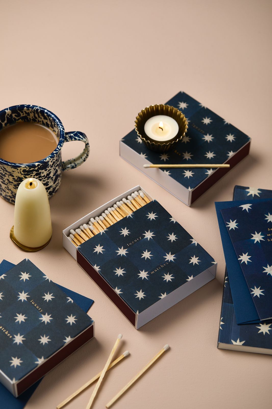 Navy Stars Tiles - Christmas Candle Matches