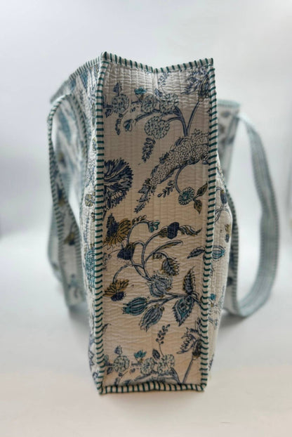 Bolso tote floral reversible bohemio acolchado Kantha 100 % algodón