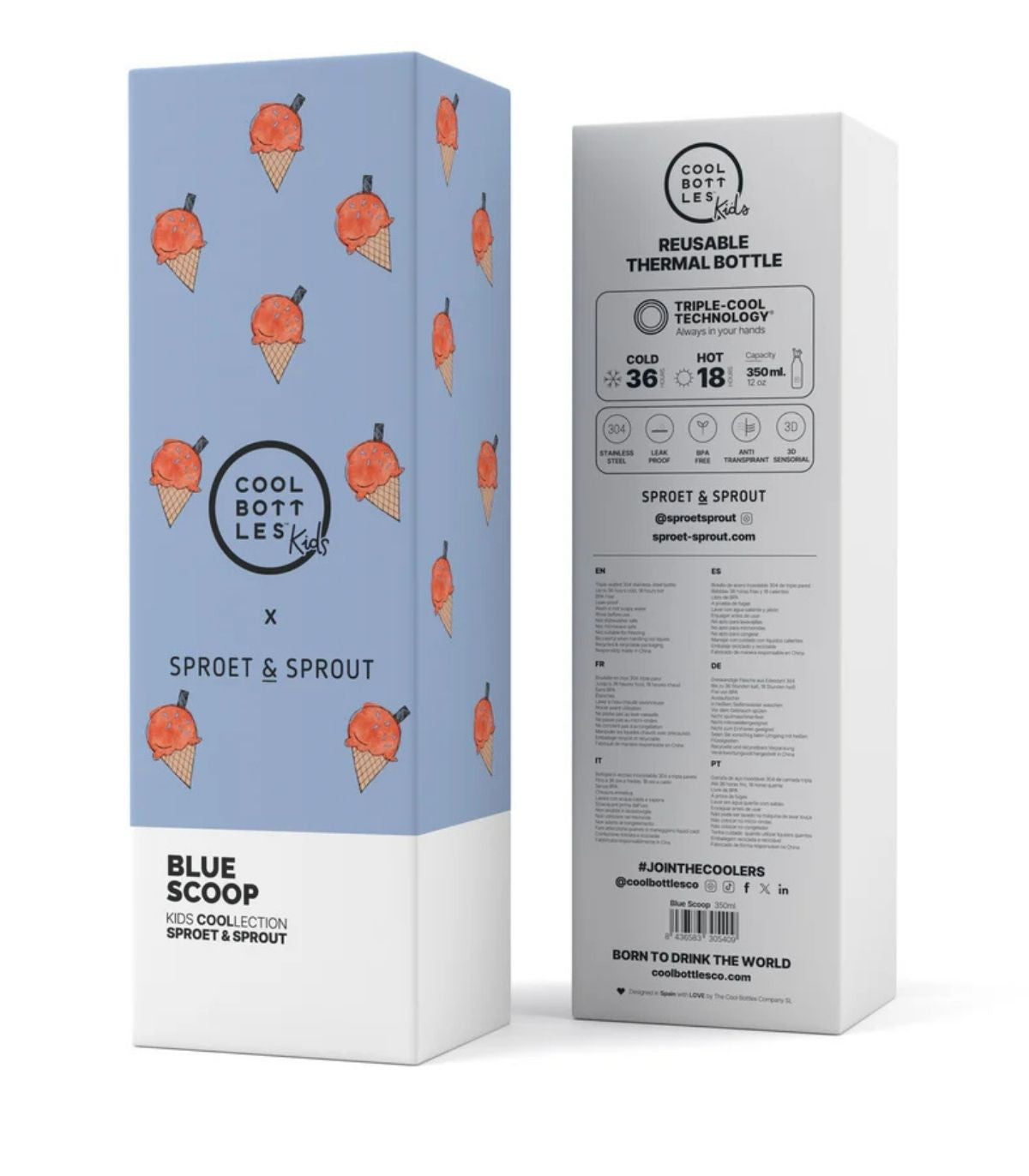 Blue Scoop - Botella de acero inoxidable aislada - 350 ml