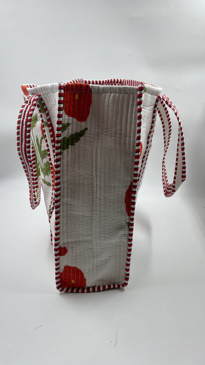 Handmade Cotton  Reversible Quilted Jaipur Bag - White and Red Puppies