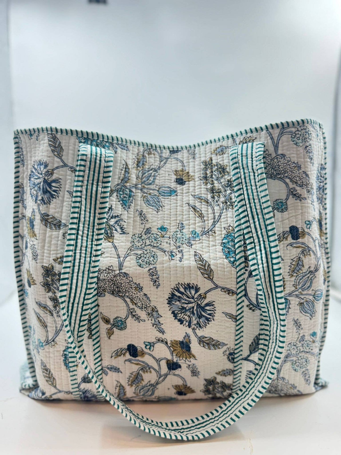 Bolso tote floral reversible bohemio acolchado Kantha 100 % algodón