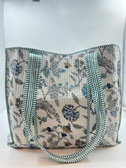 Bolso tote floral reversible bohemio acolchado Kantha 100 % algodón