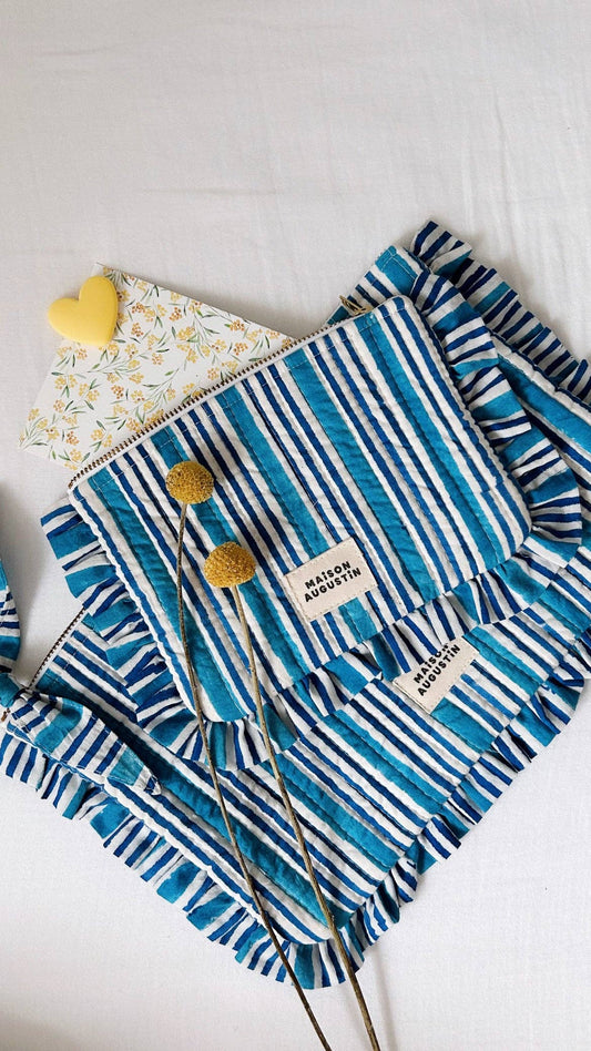 Large Blue Stripe Pouch