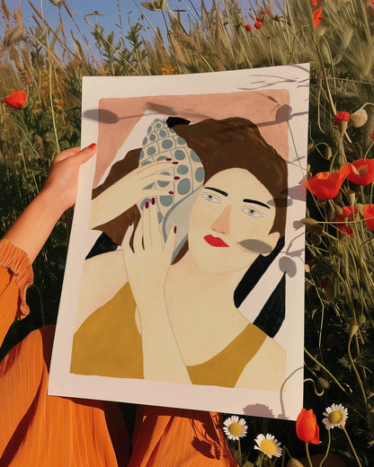 Woman With A Shell Art Print