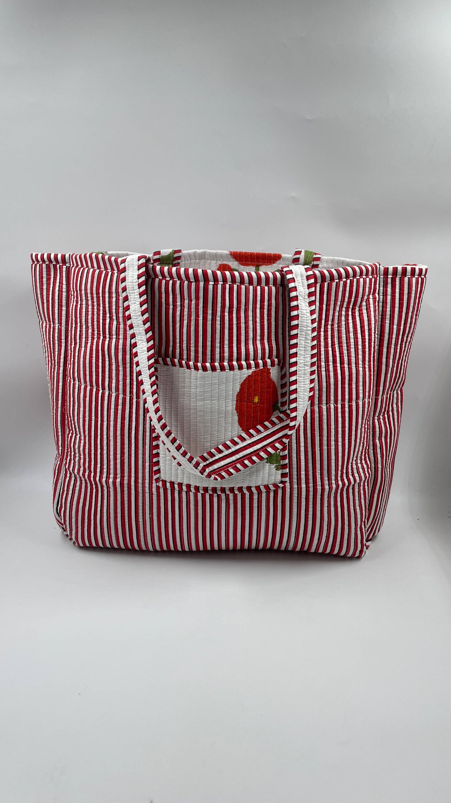 Handmade Cotton  Reversible Quilted Jaipur Bag - White and Red Puppies