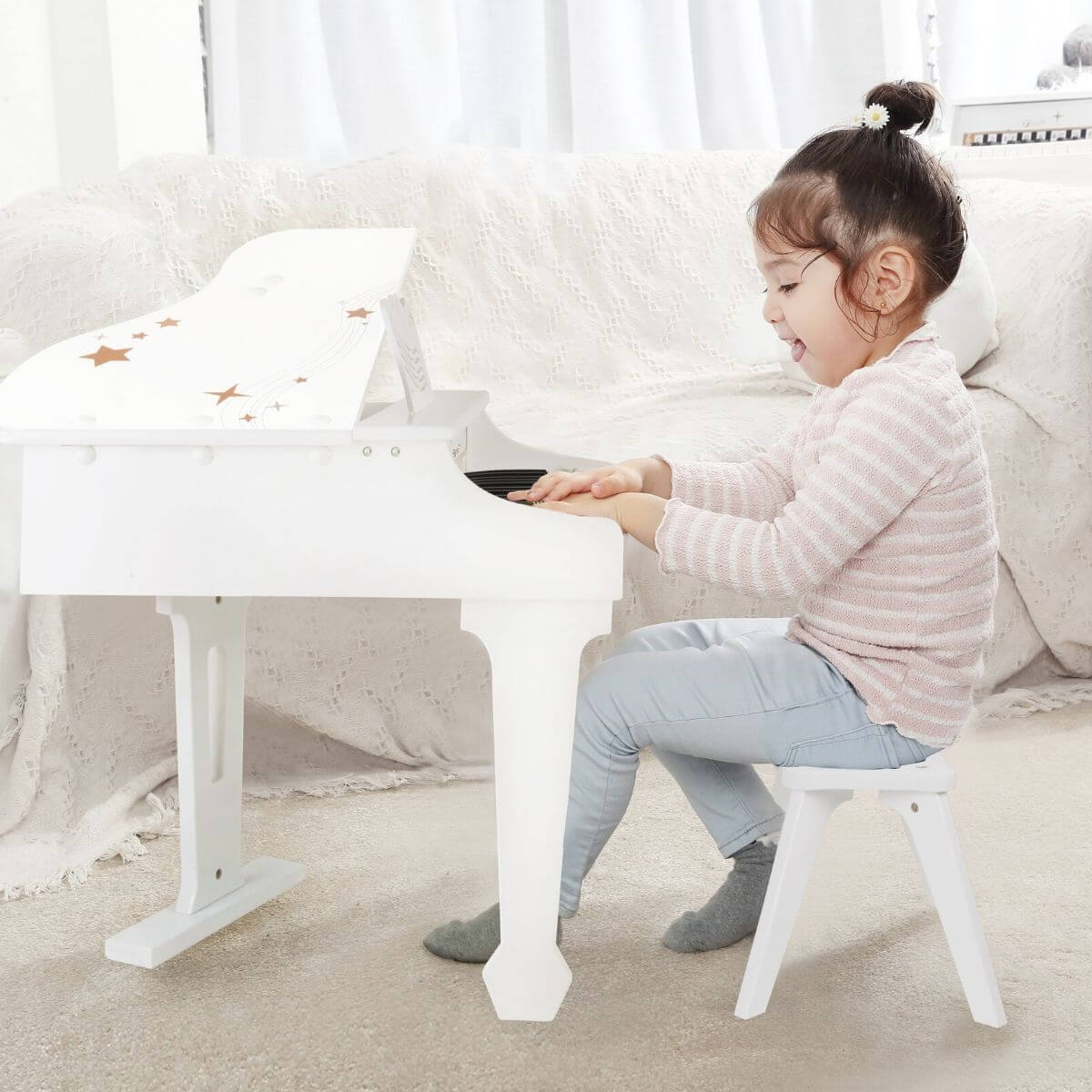 Piano de Cola Eléctrico  Infantil (Blanco) - Banqueta incluida