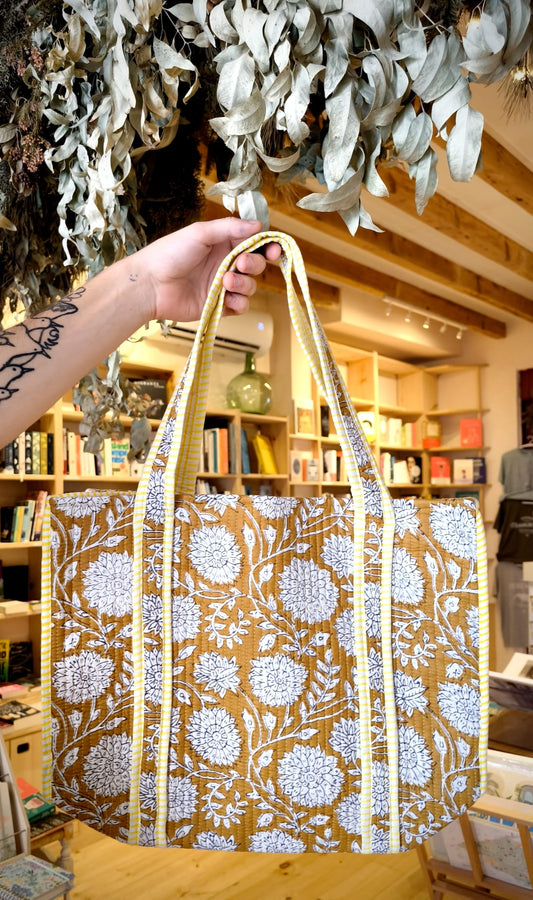 Handmade Cotton Quilted Jaipur Bag - Yellow Flowers